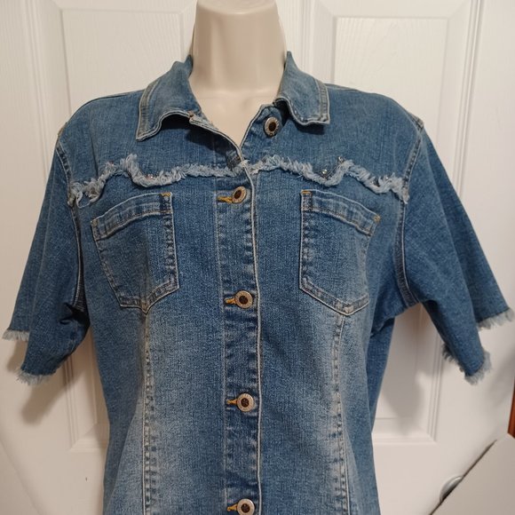 Vintage Carolina Blues Denim Shirt XL Raw Edges Button Down Short Sleeve Western - Picture 11 of 12